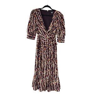 Tommy Hilfiger Flowy Midi Purple Floral Wrap Dress Women’s 10 Cottagecore Prarie